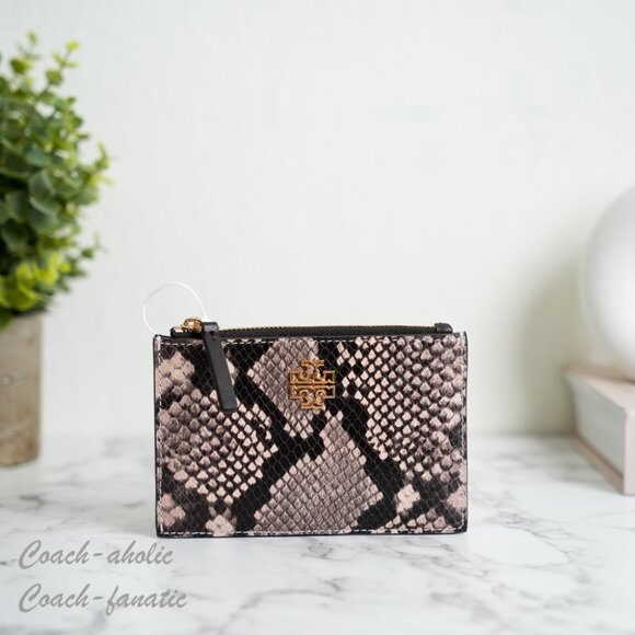 NWT Tory Burch Britten Snake Embossed Leather Zip Card Case Wallet in Shell/Pink - Picture 2 of 6